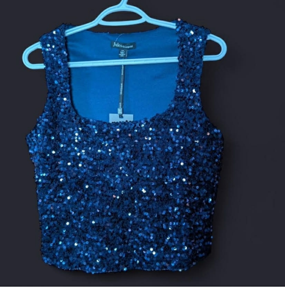 Jules & Leopold Midnight Blue Sequin Crop Top
